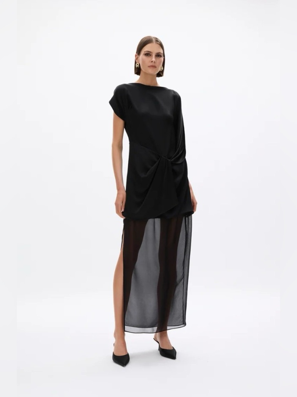 Rachel Gilbert Black Sarai Shift Silhouette Sheer Illusion Maxi Dress AU8/US4
